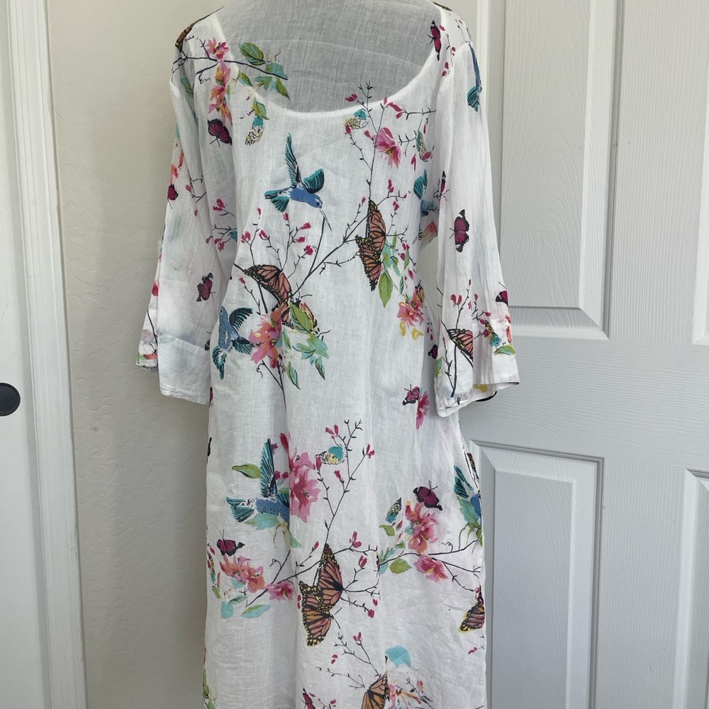Cera Sheer butterfly Floral White Kimono summer Dress XL - Picture 8 of 12